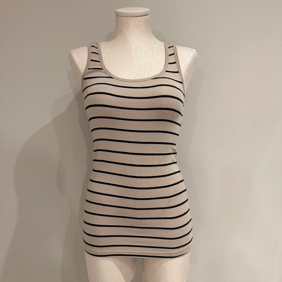 Cynthia Rowley Tank Top Beige Womens Size M Striped - Picture 1 of 6